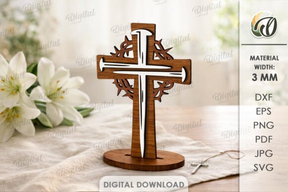 3D Christian Standing Cross: A Laser Cut Home Decor Asset