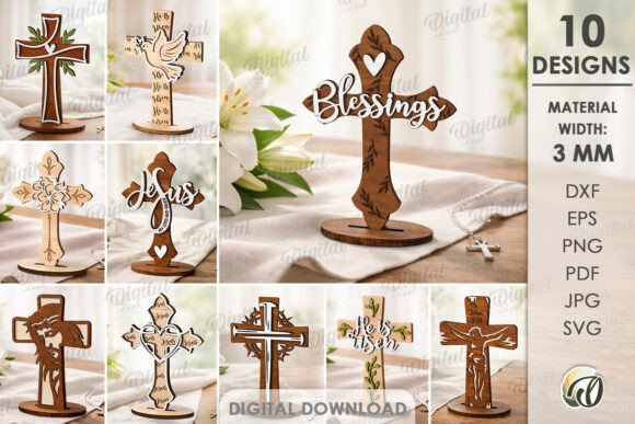 3D Christian Standing Crosses for Laser Cutting Stands