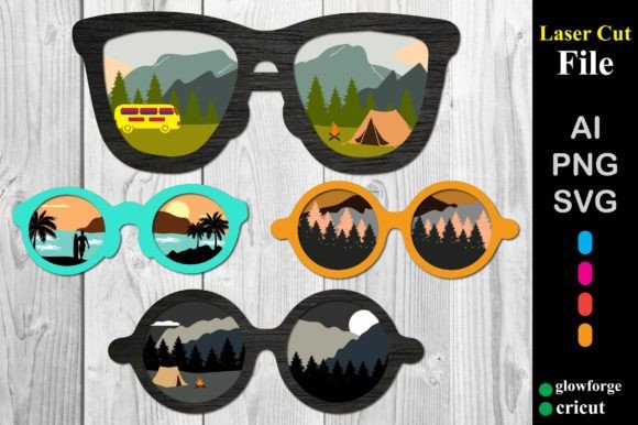 Сamping Glasses Forest Nature Bundle: 3D SVG Shapes for Branding