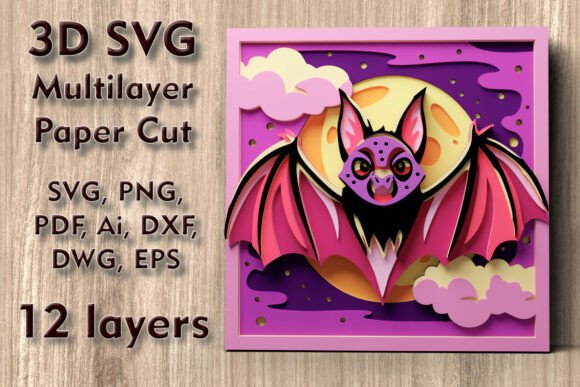 Bat 3D SVG Multilayer Papercut Design