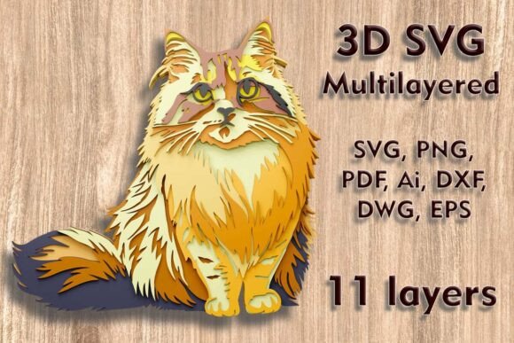 Cat 3D SVG Multilayer Laser Cut Files for Wall Decor