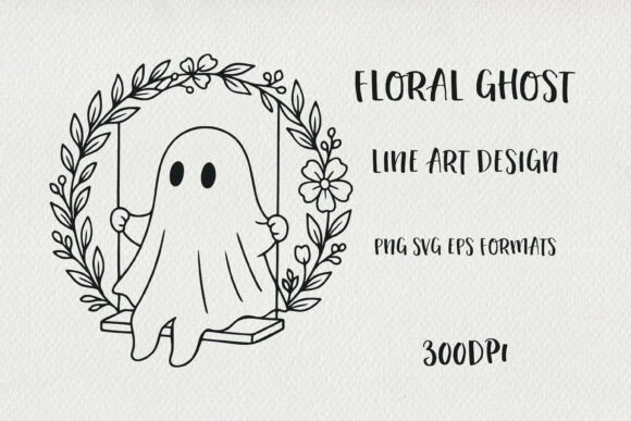 Charming Hand-Drawn Floral Ghost Illustration for Graphics