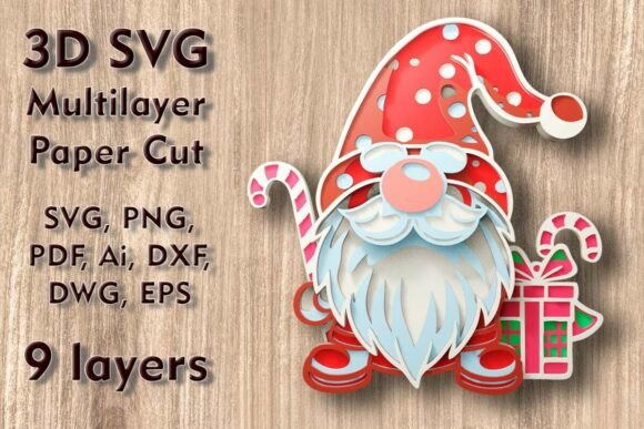 Christmas Gnome 3D SVG for Festive Projects