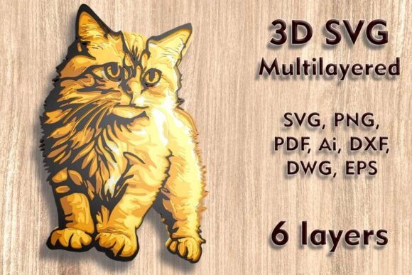 Ginger Cat 3D SVG for Laser Cutting Wall Decor